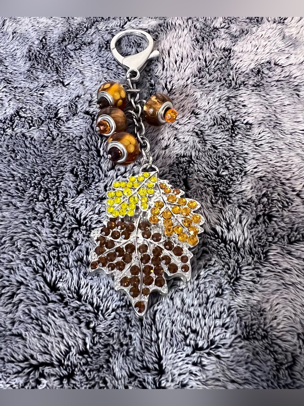 Willabee & Ward November Autumn Leaf Rhinestone Keychain Bag Charm Danbury Mint